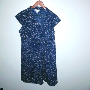 Motherhood L Capped Sleeved Empire Waist Tulips on Blue Dress Maternity